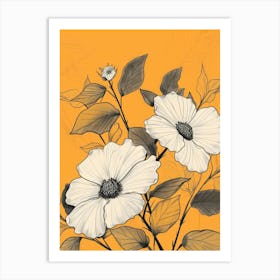 White Flowers On Orange Background 1 Art Print