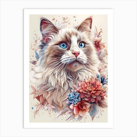 Cat With Flowers 4 Art Print