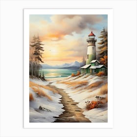 Lighthouse In Winter Art Print