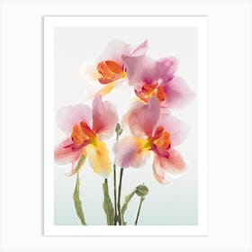 Orchids Flowers Acrylic Painting In Pastel Colours 8 Art Print