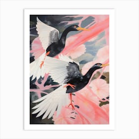 Pink Ethereal Bird Painting Cormorant Art Print