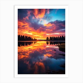 Sunset Reflected In A Lake Art Print