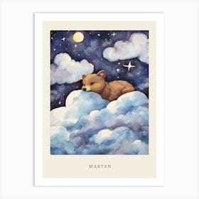 Baby Marten Sleeping In The Clouds Nursery Poster Art Print