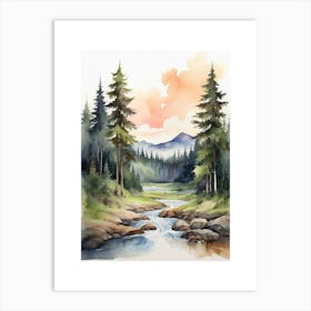 Taiga watercolor landscape, high quality watercolor forest background.3 Art Print