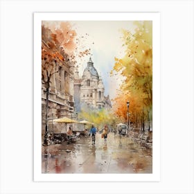 Bucharest Romania In Autumn Fall, Watercolour 4 Art Print