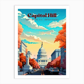 Capitol Hill Supreme Court Travel Art Illustration Art Print