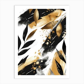 Abstract Gold And Black Leaves Art Print