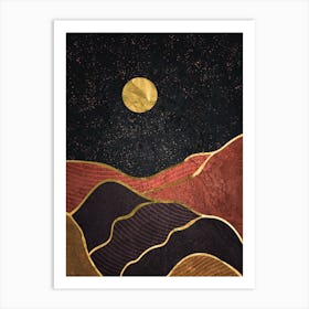 Landscape With Moon - Gold landscape with moon #1 Art Print