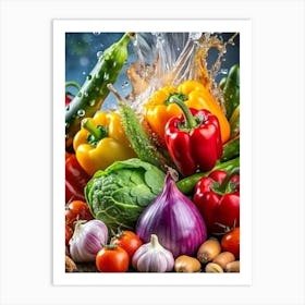 Fresh Vegetables Splashing Water Art Print