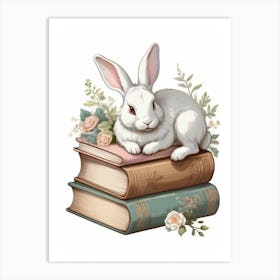 Rabbit On Books Art Print