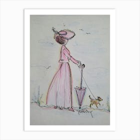 Lady And Her Dog 1 Art Print