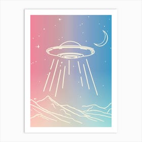 Ufo line drawing with gradient sky Art Print