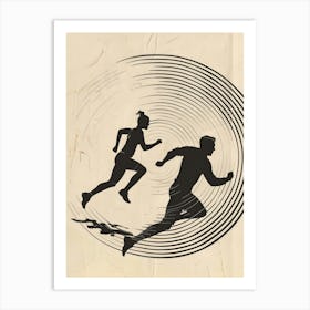 Silhouette Of A Couple Running Art Print