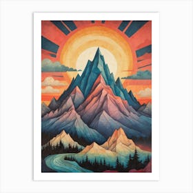 Minimalist Sunset Low Poly Mountains (19) Art Print