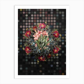 Vintage Oleander Flower Wreath on Dot Bokeh Pattern n.0536 Art Print