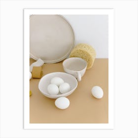 White Eggs On A Table Art Print