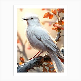 White Bird Perched On A Branch Art Print