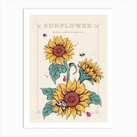 Sunflower On Cream Art Print