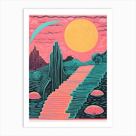 Vibrant Surreal Risograph Style Landscape 2, Alien Art Print