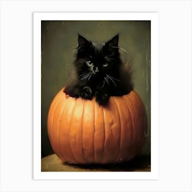 Black Cat In Pumpkin Art Print