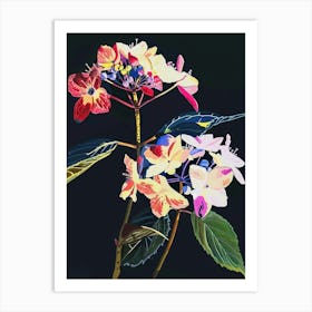 Neon Flowers On Black Hydrangea 3 Art Print