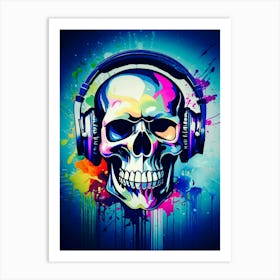 Skull With Headphones 90 Art Print