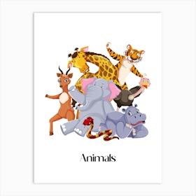 62.Beautiful jungle animals. Fun. Play. Souvenir photo. World Animal Day. Nursery rooms. Children: Decorate the place to make it look more beautiful. Art Print