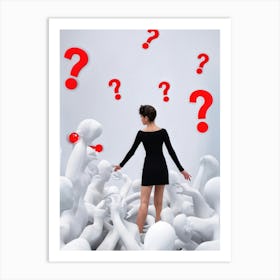 Abstract Human Concept Swirling In A Sea Of Confusion Marked By White Question Marks And Exclamation (2) Art Print