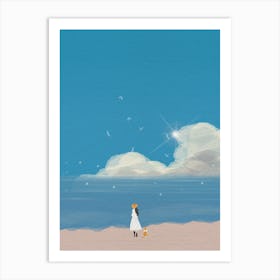 Minimal art illustration Girl On The Beach Art Print