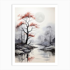 Kamikochi In Nagano, Japanese Brush Painting, Ukiyo E, Minimal 2 Art Print