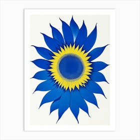 Sunflower Symbol Blue And White Line Drawing Art Print