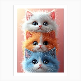 Cute Cats Stacked Together 2 Art Print