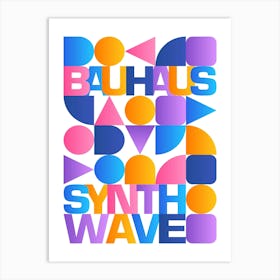 Synthwave Bauhaus Rainbow poster #1 (pink-blue-yellow) — abstract poster, retrowave print 2 Art Print