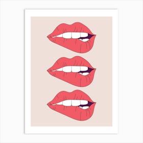Trio Of Biting Red Lips Art Print