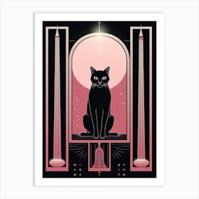 The Moon Tarot Card, Black Cat In Pink 1 Art Print