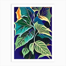 Basil Leaf Colourful Abstract Linocut Art Print