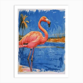Greater Flamingo Salt Pans And Lagoons Tropical Illustration 5 Art Print