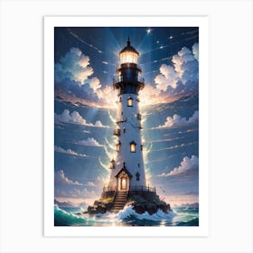 A Lighthouse In The Middle Of The Ocean 1 Art Print