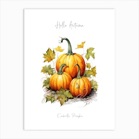 Hello Autumn Cinderella Pumpkin Watercolour Illustration 2 Art Print