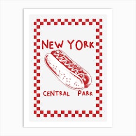 New York Central Park Hot Dog | Red and White Kitchen Wall Art Art Print