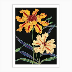 Neon Flowers On Black Marigold 1 Art Print