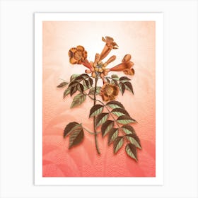 Trumpet Vine Vintage Botanical in Peach Fuzz Seigaiha Wave Pattern n.0042 Art Print