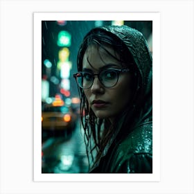 Close Up Portrait Of A Woman In New York Rain Soaked Street Setting At Night Dramatic Dolly Zoom E Art Print