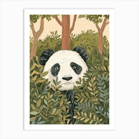 Giant Panda Hiding In Bushes Storybook Illustration 1 Art Print