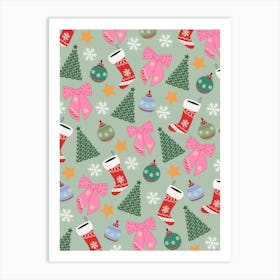 Cute Christmas Mint Green Art Print