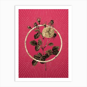 Gold Pink Agatha Rose Glitter Ring Botanical Art on Viva Magenta n.0157 Art Print