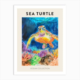 Pencil Scribble Sea Turtle In The Ocean Poster 3 Art Print