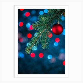 Closeup Of A Pine Tree Branch Under Night Time Setting Card Style Design With A Decorative Theme F (3) Art Print