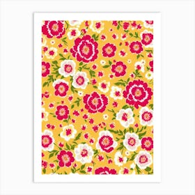 Carnation Floral Print Retro Pattern Flower Art Print