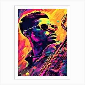 Neon Sax Man - Sax Player In Sunglasses Art Print